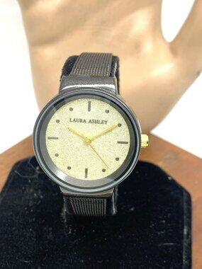 Laura Ashley Women's Watch LA31041 Quartz Gold Dial Black Mesh Stainless Steel